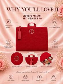Giorgio Armani 阿瑪尼紅色化妝包,耐用拉鍊封口,大容量多隔層收納,加固提把,便攜輕巧設計,適合旅行 - 紅色 - 查看 5