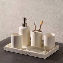 Resin Soap Dispenser, Can Be Used As Bathroom Toothbrush Holder, Mouthwash Cup, Vanity Tray, Bathroom Countertop Tray, Vanity Soap Dish, Bathroom Accessories Set, Bathroom Storage Rack, Bathroom Accessories, Home Decor Vanity Tray, Can Be Used To Store Bathroom Countertop Accessories - 1pc - View 1