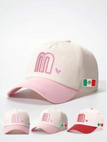 1pc Men's M Letter Mexican Flag Embroidered Baseball Cap, Street Fashion Casual Hat For Spring/Autumn Travel, Beach Vacation - Multicolor - View 1