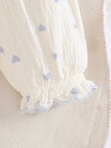 Girls' New Long Sleeve Shirt, Sweet Heart Print, Pure Cotton, Collared Blouse Top - White - View 5