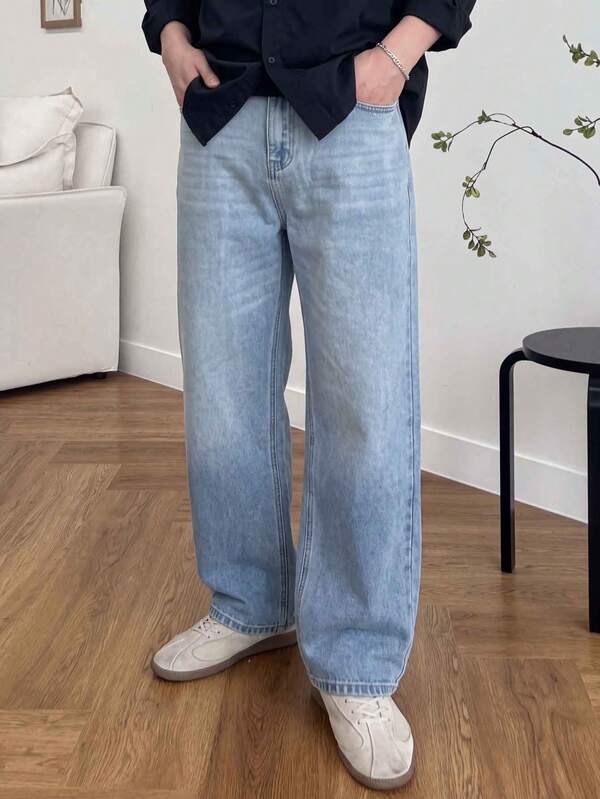 1pc Men's Loose Wide Leg Denim Jeans, Casual Versatile For All Seasons
