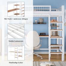 Bed Frame With Shelves And Table - Suitable For Children And Teenagers - Natural and White - 查看 7