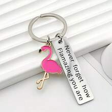 1pc Inspirational Flamingo Stainless Steel Keychain, Creative Gift Pendant, Graduation Gift, Workplace Encouragement, Bag Charm, Car Hanging Decoration, Key Ring - Multicolor - View 5