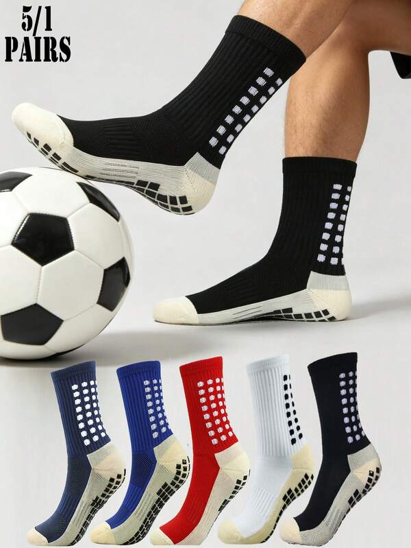 5/1 par de calcetines de media caña antideslizantes para hombre, calcetines deportivos de moda simple para correr, baloncesto, ciclismo, fútbol, saltar la cuerda y suelo interior