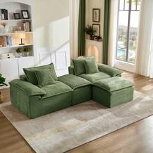 Extra-Large 2-Seater Chaise Lounge With Footrest, Corduroy Upholstery, Seamless Design, Deep Seat - 綠色 - 查看 5