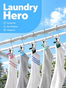 10/5 Pcs Stainless Steel Clothes Clips With Hooks Laundry Clips Wardrobe Boot Hook Fabric Storage Racks Portable Hanging Hanger Multi-Function Single Clip Seamless Hanging Hook Holiday Decoration Back To School For Pants Hats Skirts Home Accessories - Multicolor - View 3