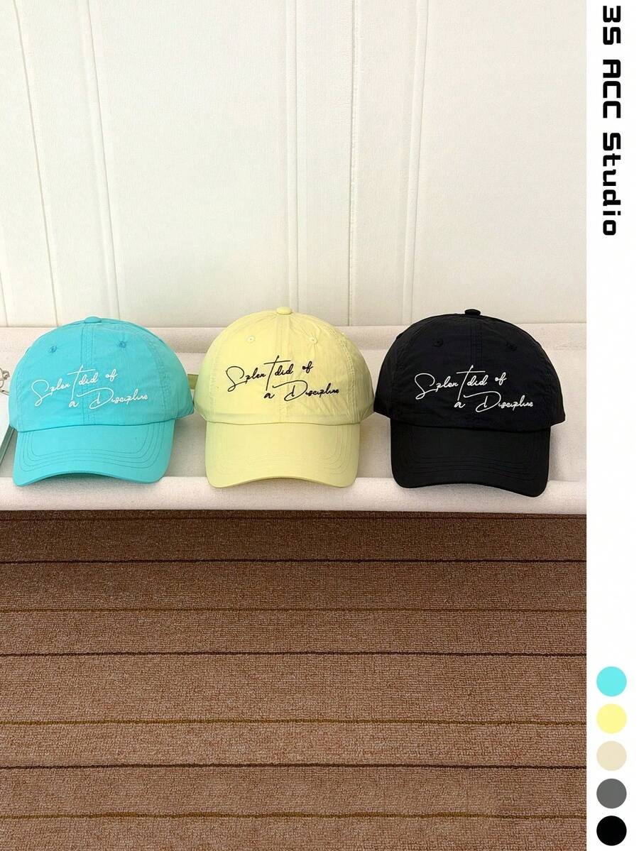 1pc Women's Soft Top Letter Embroidered Yellow Baseball Cap, Spring/Summer New Style, Quick-Dry Breathable Sun Protection Duck Bill Hat, Colorblock Thin UV Protection Hat