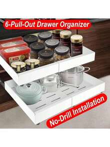 Expandable No Drill Pull Out Cabinet Organizer, Slide Out Detachable Storage Shelf Easy To Clean, Dormitory Kitchen Cupboard Organiser For Renters & Small Spaces - Multicolor - View 2