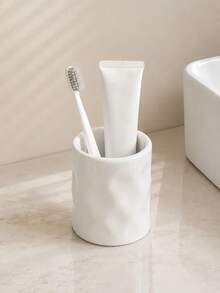 1pc Toothbrush Holder, Modern Minimalist Style, Cylindrical Asymmetrical Wavy Shape, Toothbrush & Toothpaste Organizer, Bathroom Countertop Storage (5 Colors) - Multicolor - View 5