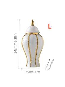 1PC White & Gold Wavy Striped Ceramic Vase Set, Modern Luxury Decorative Flower Vases For Living Room Table Home Decor - Watermelon Pattern General Jar - View 14