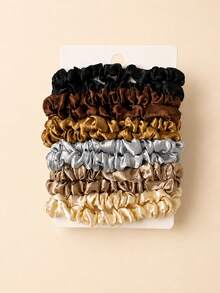 12pcs Milk Coffee Color Small Hair Ties, Premium Satin Fabric Hair Ropes For Halloween (Cardboard Packaging In Image Is For Photography Only, Actual Packaging May Vary) - Multicolor - View 14