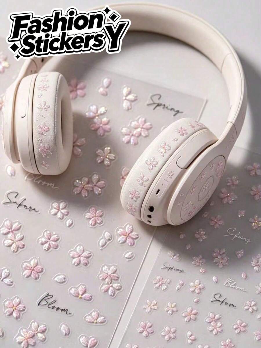 1pc Pink Cherry Blossom Sticker, Cherry Blossom Petals & Handwritten Text Elements, Girly Decorative Sticker, Suitable For Decorating Instant Camera, Water Cup, Phone, Tablet, Notebook, Fresh & Gentle Style, Handmade Beautification Tool, Versatile Spring Vibe Decorative Sticker - Pink Cherry Blossoms - View 1