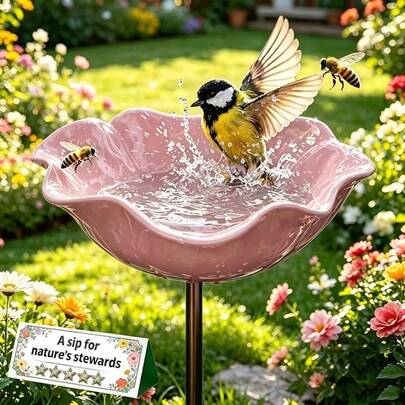 1pc Lotus Shaped Metal Bird Bath Stake, Multi-Functional Bird Feeder Water Bowl, Windproof Standing Bird Bath, Attracts Birds, Butterflies And Bees, Outdoor Lawn Yard Garden Patio Decor, Suitable For Gardening Enthusiasts