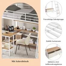 Metal Bed Frame With Storage And Ladder - Natural and White - View 6
