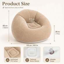 Comfortable Flocked Inflatable Bean Bag Sofa, Waterproof Leak-Proof Inflatable Lounge Chair, Lightweight Foldable Portable Inflatable Seat, Multiple Colors Available, Suitable For Home Relaxation, Outdoor Camping, Beach Party, Balcony Leisure And Office Nap - Multicolor - View 5