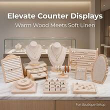 1 set Display Perhiasan Premium untuk Meja Kasir, Rak Kalung Kayu Solid Alami dari Linen, Papan Anting, Tempat Cincin, Stand Display Gelang untuk Toko Ritel - MultiWarna - View 2