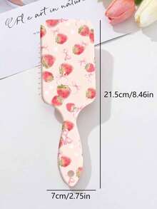 Pink Bow Strawberry Print Square Air Cushion Comb, Wet & Dry Use, ABS Detangling Massage Brush - Multicolor - View 3