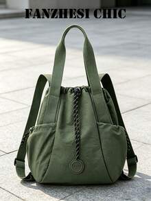 Military Green Nylon Drawstring Backpack, Convertible Handbag Backpack With Multiple Pockets And Adjustable Shoulder Straps For Outdoor Travel And Daily Use - Green - View 4