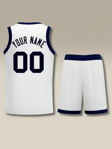 2pcs Personalized Men's Basketball Jersey Set- Customized Name,Number Print Tank Top+Shorts Sports Set For Team Training - White - View 4