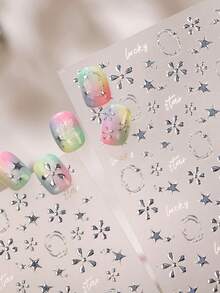 1 3D Sweet Cool Girl Style Metal Star Nail Charm Stickers Clear And Naked Star Flower Nail Art Stickers DIY - Silver - View 2