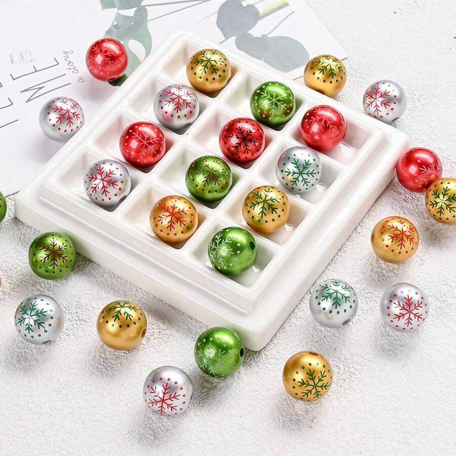10 buah manik-manik bulat motif kepingan salju warna-warni Natal 16mm, manik-manik lepas untuk membuat gelang, kalung, dan anting-anting DIY, cocok untuk gantungan kunci dan dekorasi manik-manik. - MultiWarna - View 1