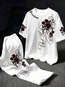 SU ER Men's Summer Crew Neck Casual T-Shirt And Casual Long Pants Set - White - View 2