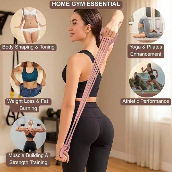 Resistance Band Equipment, Mini Fashion 8-Shaped Women's 6-Level Resistance Band, 15-90 Lbs (Approx. 6.8-40.8 Kg), Adjustable Resistance Band, With Arm And Back Workout, 6 Fitness Elastic Ropes, Elastic Band, Suitable For Yoga, Pilates, Strength Training (1pc)