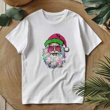 1/2/3pcs Pink Green Glitter Christmas Hat Sunglasses Santa Claus Gradient Beard Heat Transfer Sticker, American Vintage Style Christmas DIY Print, Suitable For T-Shirt, Hoodie, Canvas Bag, Pillow - Multicolor - View 9