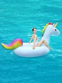 1pc Inflatable Rainbow Unicorn Floating Lounger, Adult Water Seat (Ear Shape Random), Pool Inflatable, Beach Essentials, Pool Float - Multicolor - View 10