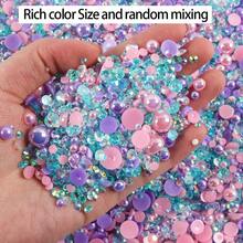 2580pcs 3-10mm Random Mix Resin Pearls And Rhinestones, Suitable For Phone Case, Makeup Mirror, Cup, Shoe Decoration, Clothing Decoration, DIY Handmade Jewelry Making Materials, Holiday Gifts - Multicolor - View 10