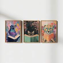 Impressões em Tela Sem Moldura 1/3 Peças de Animais Intelectuais, Pombos Fofos com Óculos, Gatos, Guepardos, Decoração de Parede Floral Vibrante para Quarto, Berçário, Estudo, Biblioteca, Fazenda - A - Visão 20