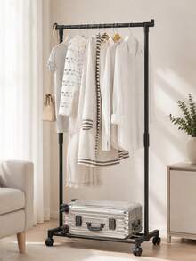 1pc Adjustable Height Single/Double Bar Storage Rack | Space-Saving Double And Single Layer Hanging Clothes Rack, Can Store 8-10 Pieces Of Clothing, Suitable For Bedroom, Balcony, Room, Sunroom, Storage Cabinet, Laundry Room, Living Room And Other Scenes - Multicolor - View 3