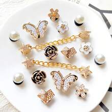 16 pièces Accessoires de chaîne dorée petite, papillon, fleur, décoration de chaussures DIY, convient pour les sandales perforées, mode élégante, cadeau pour la petite amie - Doré - Voir 6