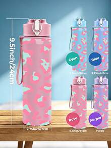 1pc/5pcs 750ml Soft Pink Leopard Print Sports Water Bottle, Flip Lid Design, Reusable Lightweight Leak-Proof Portable Travel Drinking Cup, Suitable For Daily Use And Outdoor Sports - Multi-color - Blue Leopard Print - View 3