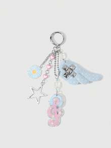 1pc Sweet Cool Y2K Pink Blue Polka Dot Angel Wings Music Note Star Bear Bag Charm Accessory, Handbag Pendant - Multicolor - View 12