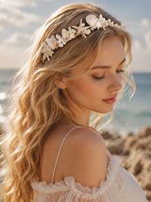KOVLYNE 1pc Ocean Pearl Shell Crystal Women's Headband, Mermaid Style Shell Hair Crown, Bridal And Party Beach Wedding Hair Accessory - White - View 6