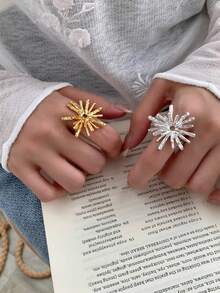 1pc Blooming Fireworks Ring Open Adjustable Niche Asymmetrical Copper Ring Dating Gift Daily Wear - Open Ring - View 5