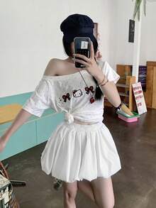 Rok Mini Kuncup Bunga Putih, Rok Lipit Ramping Pinggang Tinggi, Cocok untuk Wanita Bertubuh Mungil, Musim Panas - Putih - View 6
