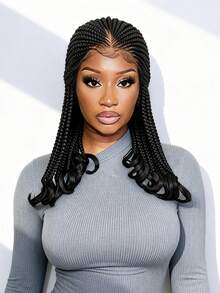 A ANYTIME Fashionable Mid-Length Braided Wig, Transparent HD Lace Box Braids, Soft Curly Ends, Realistic Scalp Lightweight Protective Braided Wig, Suitable For Daily Wear And Parties, Halloween - Multicolor - View 5
