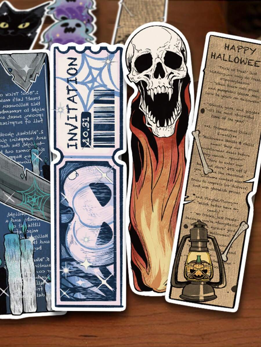 30pcs Vintage Halloween Bookmarks, Creative & Quirky Artistic Style, Versatile Reading Bookmarks For Office And Study Supplies - A - View 1