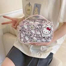 SANRIO 1件官方授權 Hello Kitty 方盒造型化妝包，超大容量多功能化妝收納袋，加厚便攜旅行盥洗包，女孩禮物，臥室房間裝飾，返校季 - 查看 11