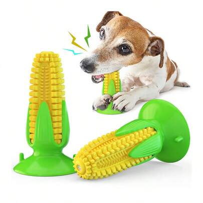 Suction Cup Corn Squeaky TPR Chew Toy Dog Toothbrush Pet Supplies