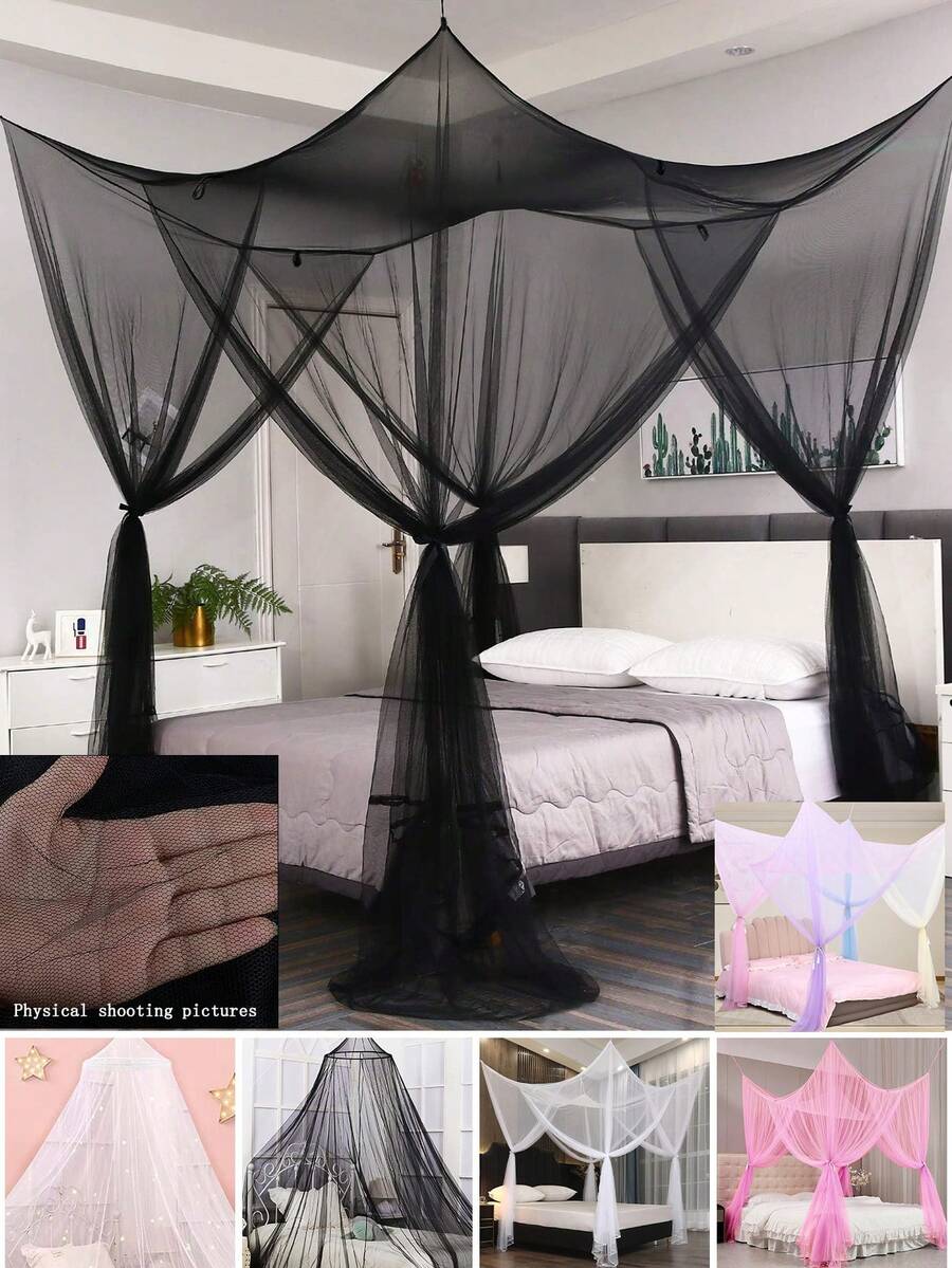 4-Post Bed Canopy, 4-Door Mosquito Net, Mosquito Net Bed Cover, Ceiling Hanging Mosquito Net, Round Dome Mosquito Net Single Door, Home Bedroom Palace Style Mesh Curtain, Mesh Bed Cover, Princess Bed Canopy Mosquito Net - Multicolor - View 1
