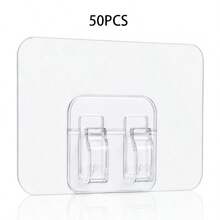 Storage Rack Hook & Cable Clip Accessories, No-Drill Transparent Wall-Mount Bracket, Waterproof Dual-Hook Integrated Bracket, Compatible With Most Kitchen & Bathroom Storage Racks And LED Light Strip Cable Clips, Strong Adhesive Without Damaging Walls, Moisture-Resistant & Water-Resistant For Kitchen & Bathroom, Easy Installation Without Drilling, Compact & Transparent Design, Can Store Items & Fix Light Strip Cables, Stable Load-Bearing & Not Easily Detached, Practical Home Kitchen & Bathroom Storage & Cable Management Accessory - View 13