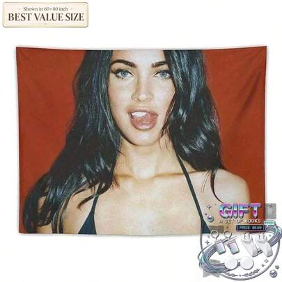 2D Print Of MEGAN FOX SEXY Red Flag Aesthetic Room Decoration Made From Durable Fabric With Grommets Featuring Vibrant Colors Suitable For Both Indoor And Outdoor Use Requires No Electricity Perfect For Bold Aesthetic ,Y2K Dorm Room Wall Art