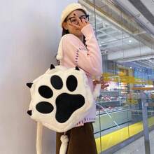 Mochila de Peluche para Niños con Diseño de Patas de Gato y Perro, Linda Mochila Blanca con Correas Ajustables, Bolsa de Peluche Suave, Mochila de Gran Capacidad para Niñas. - Mochila - Ver 6