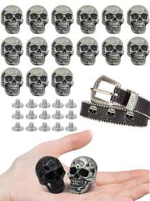 2Pcs- Skull Decor Buttons, Punk Metal Rivet Screws, Vintage Metal DIY Decorations, Suitable For Bags, Hats, Shoes, Jackets, Belts, Jeans, Screw Buttons, Sturdy And Difficult To Fall Off - Multiple Styles - View 2