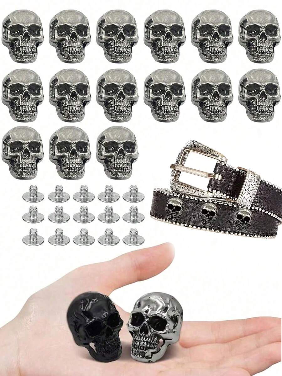 2Pcs- Skull Decor Buttons, Punk Metal Rivet Screws, Vintage Metal DIY Decorations, Suitable For Bags, Hats, Shoes, Jackets, Belts, Jeans, Screw Buttons, Sturdy And Difficult To Fall Off