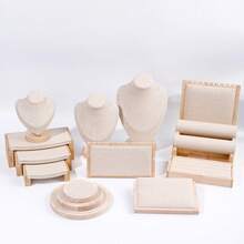 1 set Display Perhiasan Premium untuk Meja Kasir, Rak Kalung Kayu Solid Alami dari Linen, Papan Anting, Tempat Cincin, Stand Display Gelang untuk Toko Ritel - MultiWarna - View 11