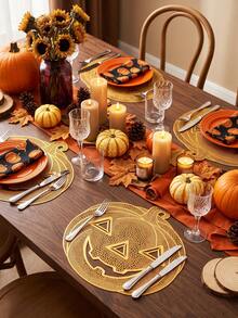 2-6pcs Gold Pumpkin Placemats, PVC Material Halloween Pumpkin Table Mats, Washable, Easy To Clean, Wipeable, Non-Slip, Heat Resistant, For Room Decor, Home Dining Table Decor, Home Decoration, Suitable For Holidays, Parties, Birthdays, Weddings And Dinner Parties - Multicolor - View 3